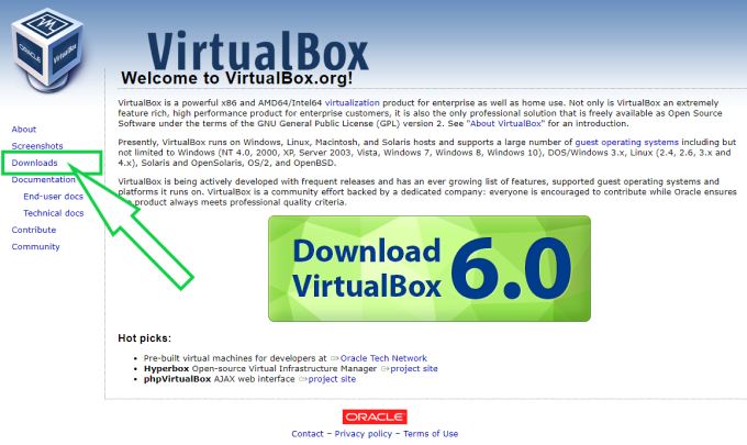 VirtualBox公式サイトの画像